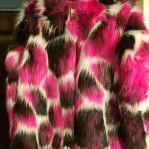 Psychedelic Faux Fur Snap Closure Coat w/ Eyes!